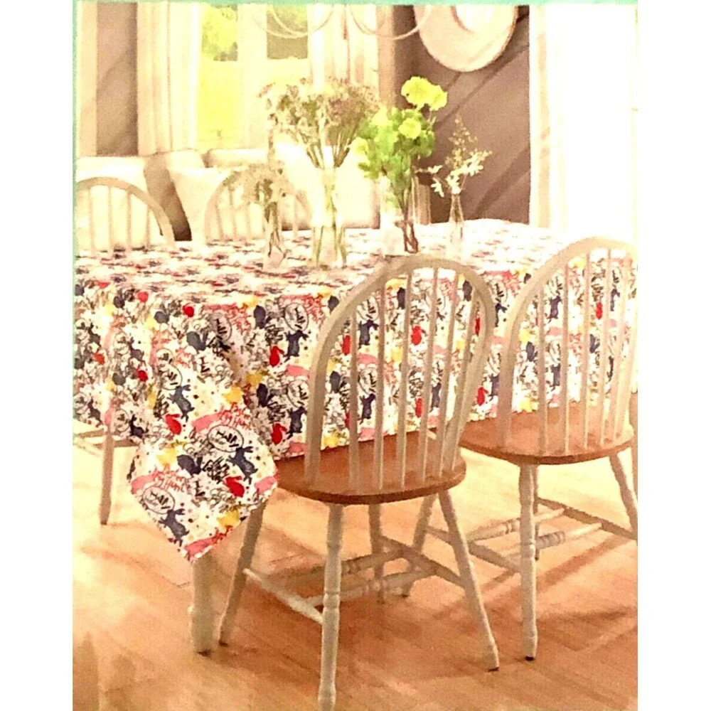 Bloom Home Happy Easter Fabric Tablecloth Oblong Bunny Rabbit Easy Care 60x84